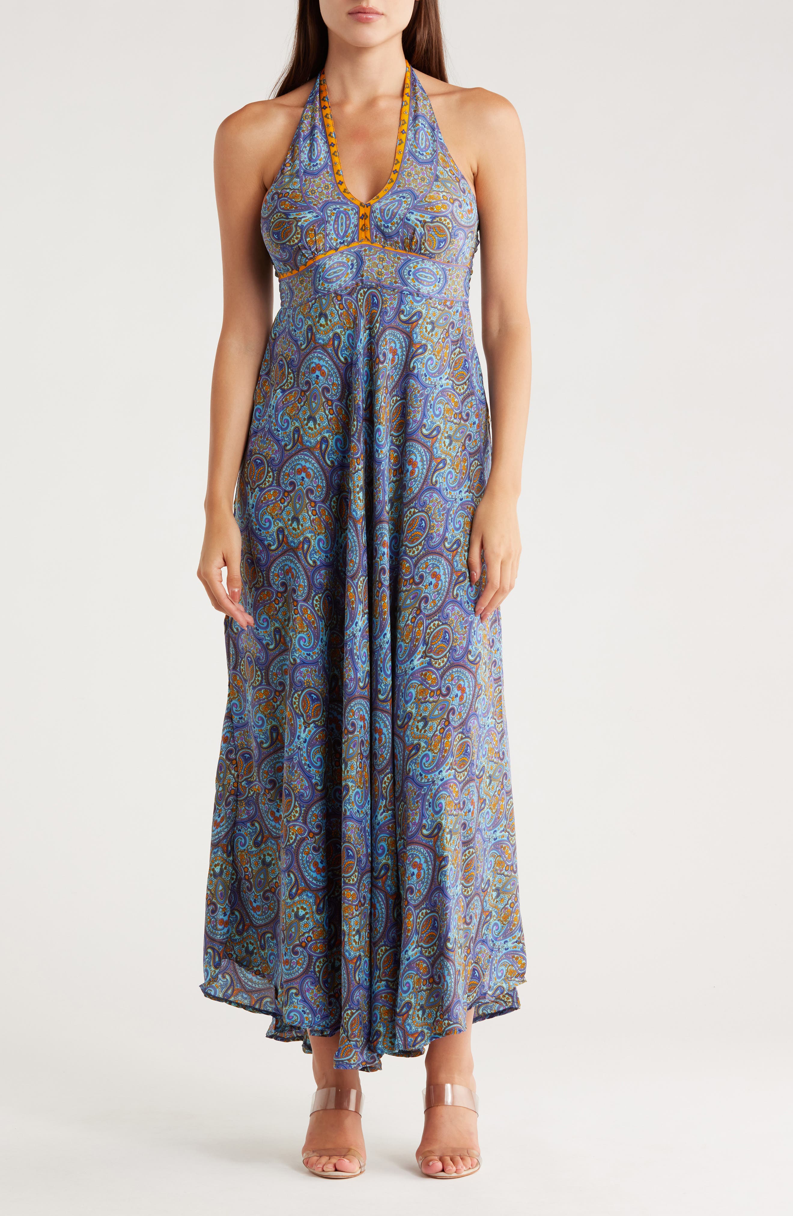 La Fiorentina Printed Maxi Halter Dress