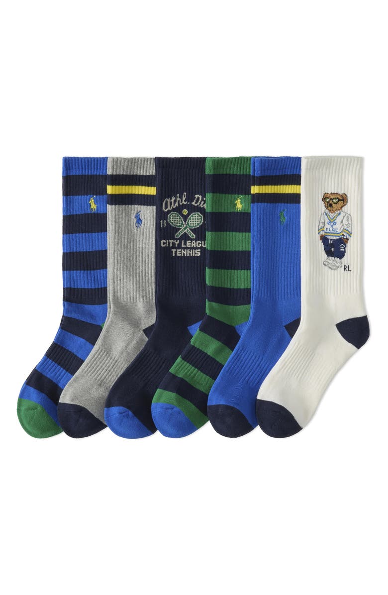 Polo Ralph Lauren Assorted 6-Pack Athletic Club Polo Bear Crew Socks, Main, color, 