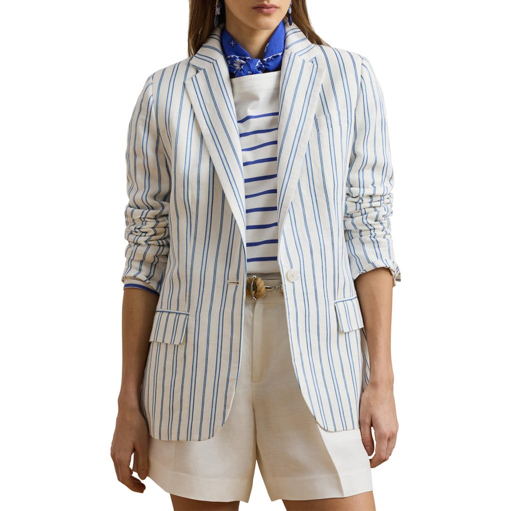 RALPH LAUREN LAUREN RALPH LAUREN STRIPE LINEN BLEND BLAZER