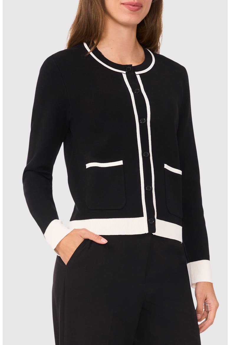 Contrast Trim Cardigan, Main, color, RICH BLACK