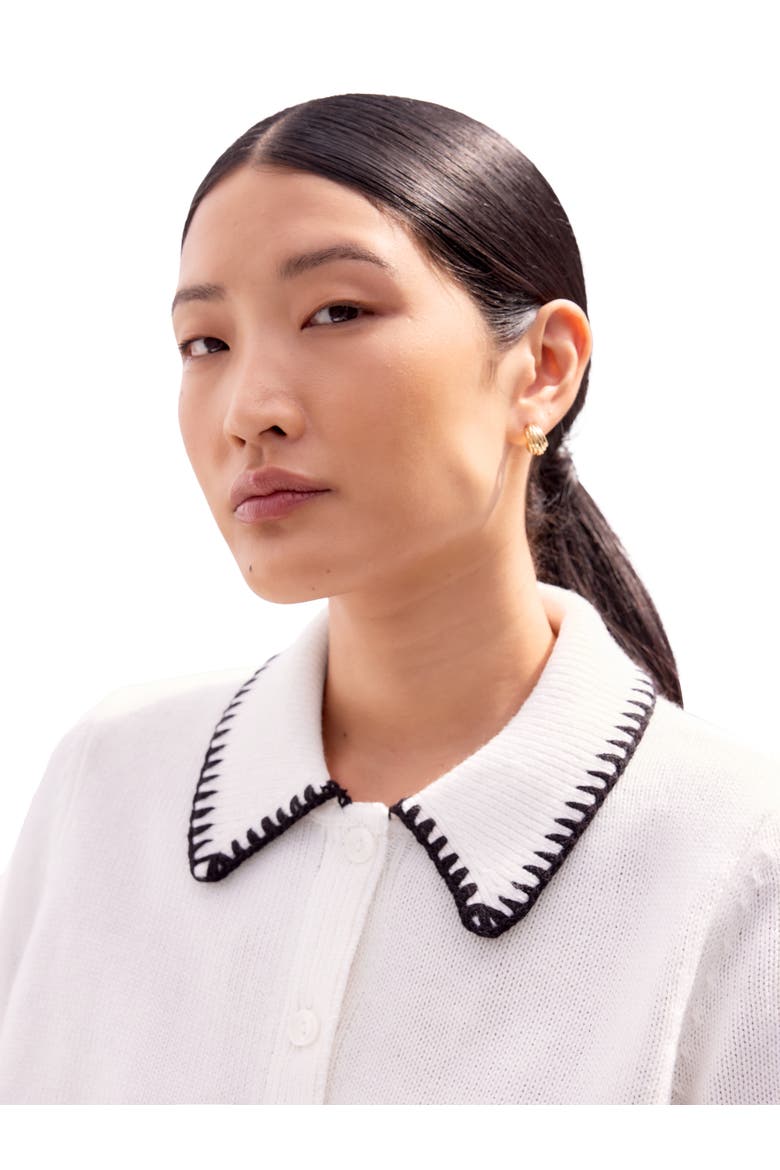 Long Sleeve Stitch Collar Cardigan, Alternate, color, Ivory