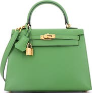 Pre-Owned Hermes Kelly Handbag Green Epsom With Gold Hardware 25