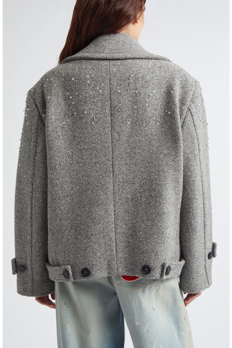 Crystal Embellished Wool Short Trench Coat, Alternate, color, MELANGE GREY