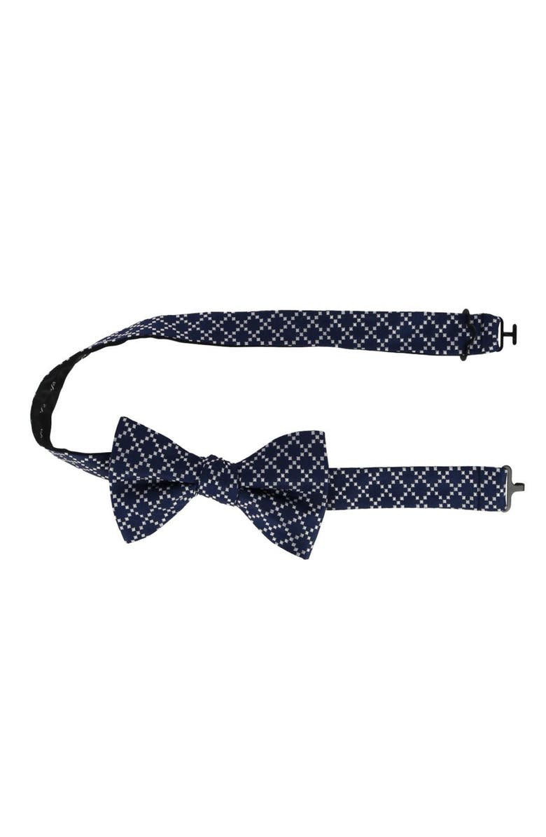 Trafalgar Rowan Geometric Pattern Silk Bow Tie, Alternate, color, Navy
