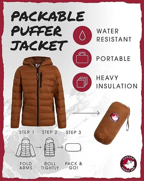 Canada Weather Gear Boys' Lightweight Packable Puffer Jacket In Brown