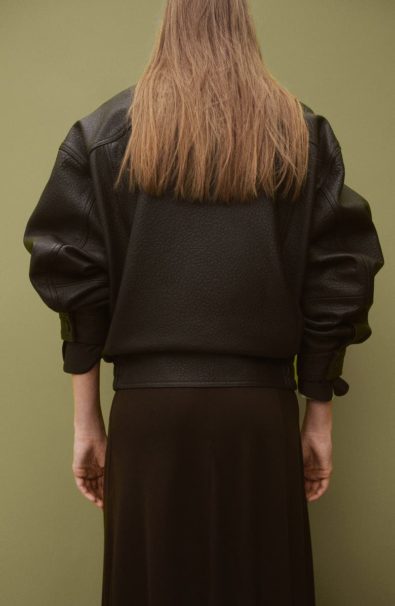 MANGO Oversize Leather Jacket, Alternate, color, Brown