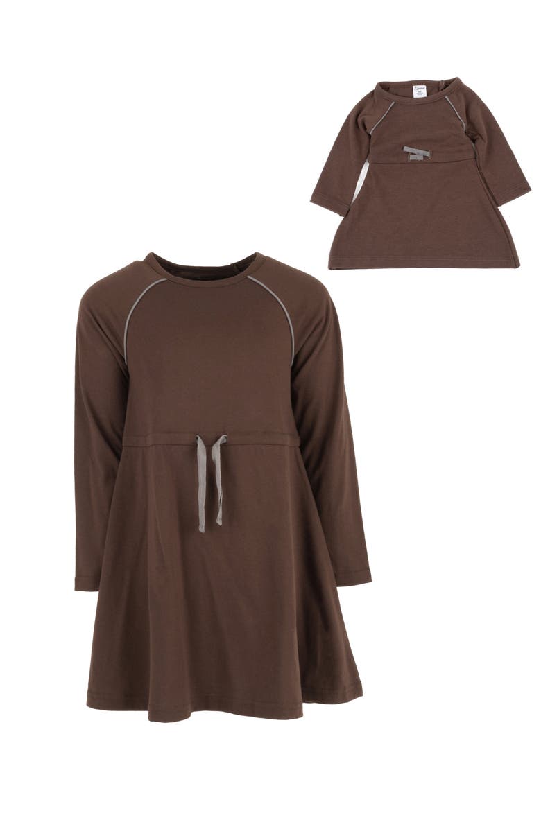 Leveret Girls Bow Tie Dress with Matching Doll Dress, Alternate, color, Brown