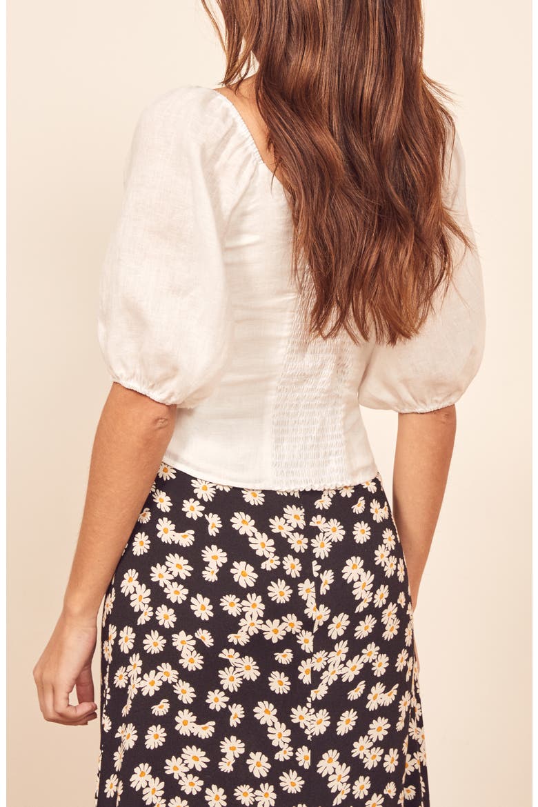 Romi Puff Sleeve Linen Top, Alternate, color, WHITE