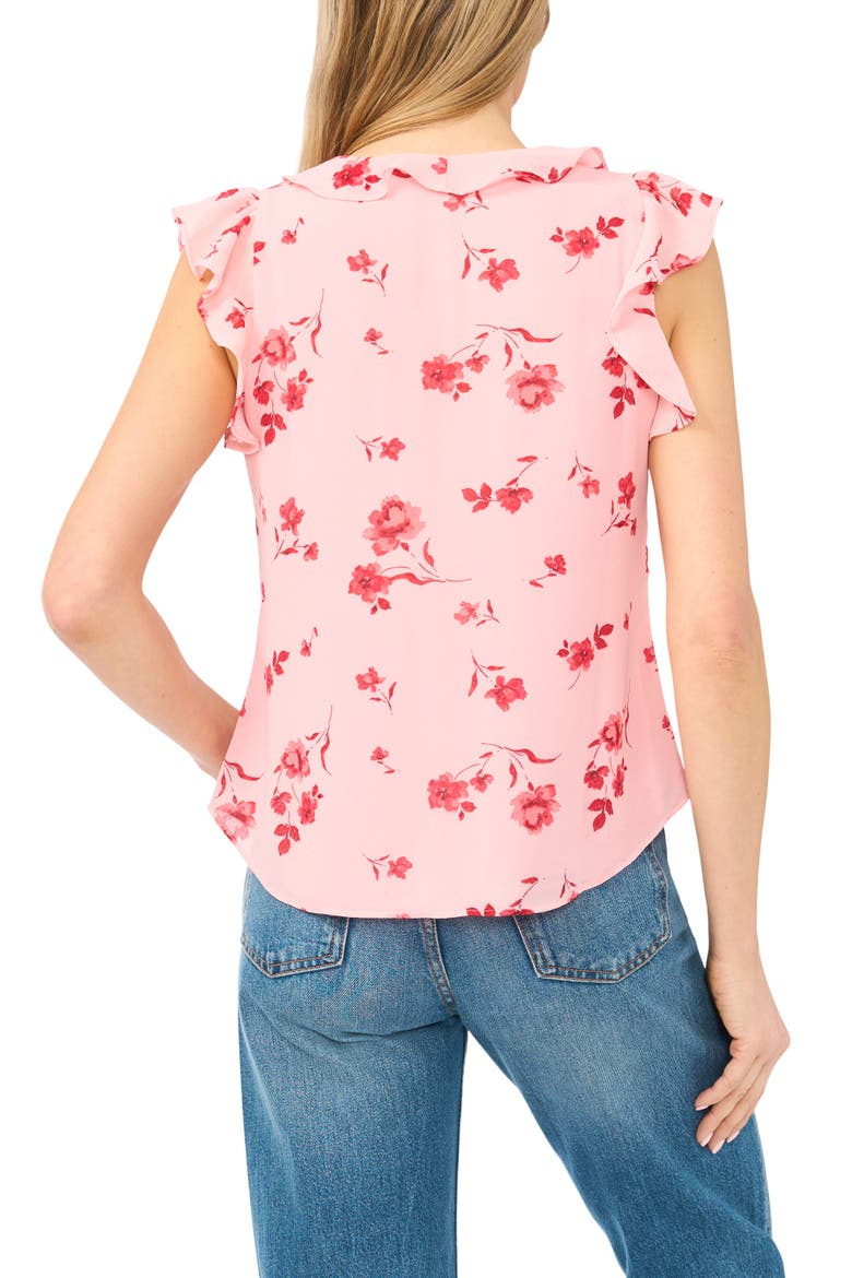 Ditsy Floral Ruffle Trim Top, Alternate, color, CORAL BLOOM