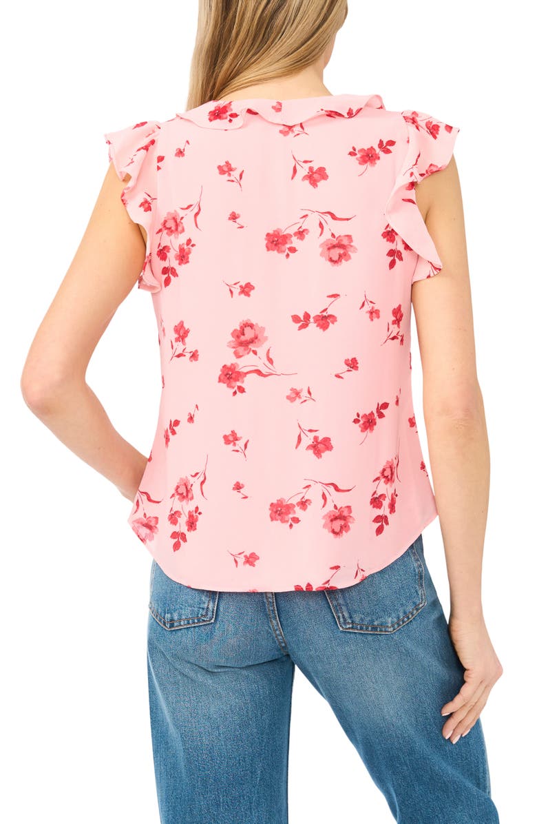 CeCe Ditsy Floral Ruffle Trim Top, Alternate, color, Coral Bloom