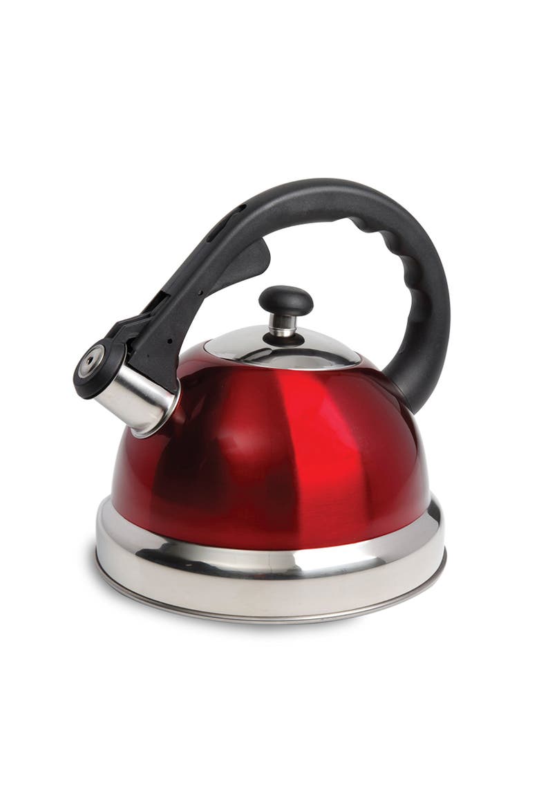 Claale 2.2 Quart Stainless Steel Whistling Tea Kettle  with Nylon Handle, Main, color, Red