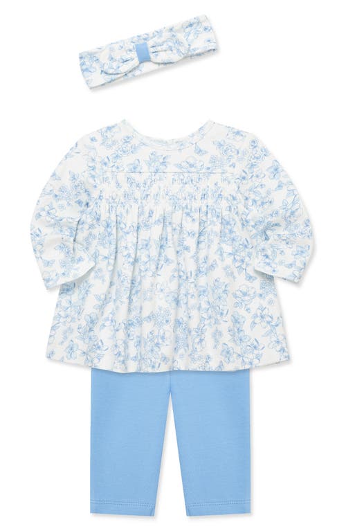 Little Me Smocked Tunic, Pants & Headband Set In Blue