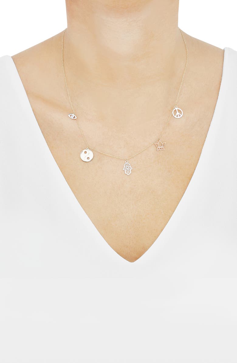 Frankie & Zoe Tri-Tone Mixed Charm Necklace, Alternate, color, Yellow Gold