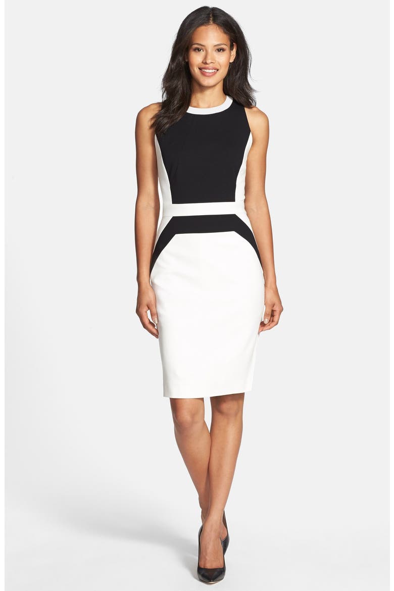 Italian Ponte Colorblock Dress, Main, color, BLACK- CREAM CLOUD COLORBLOCK