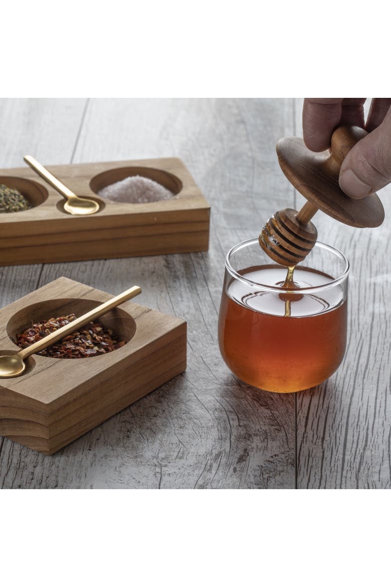 Teak & Glass Honey Jar, Alternate, color, Brown
