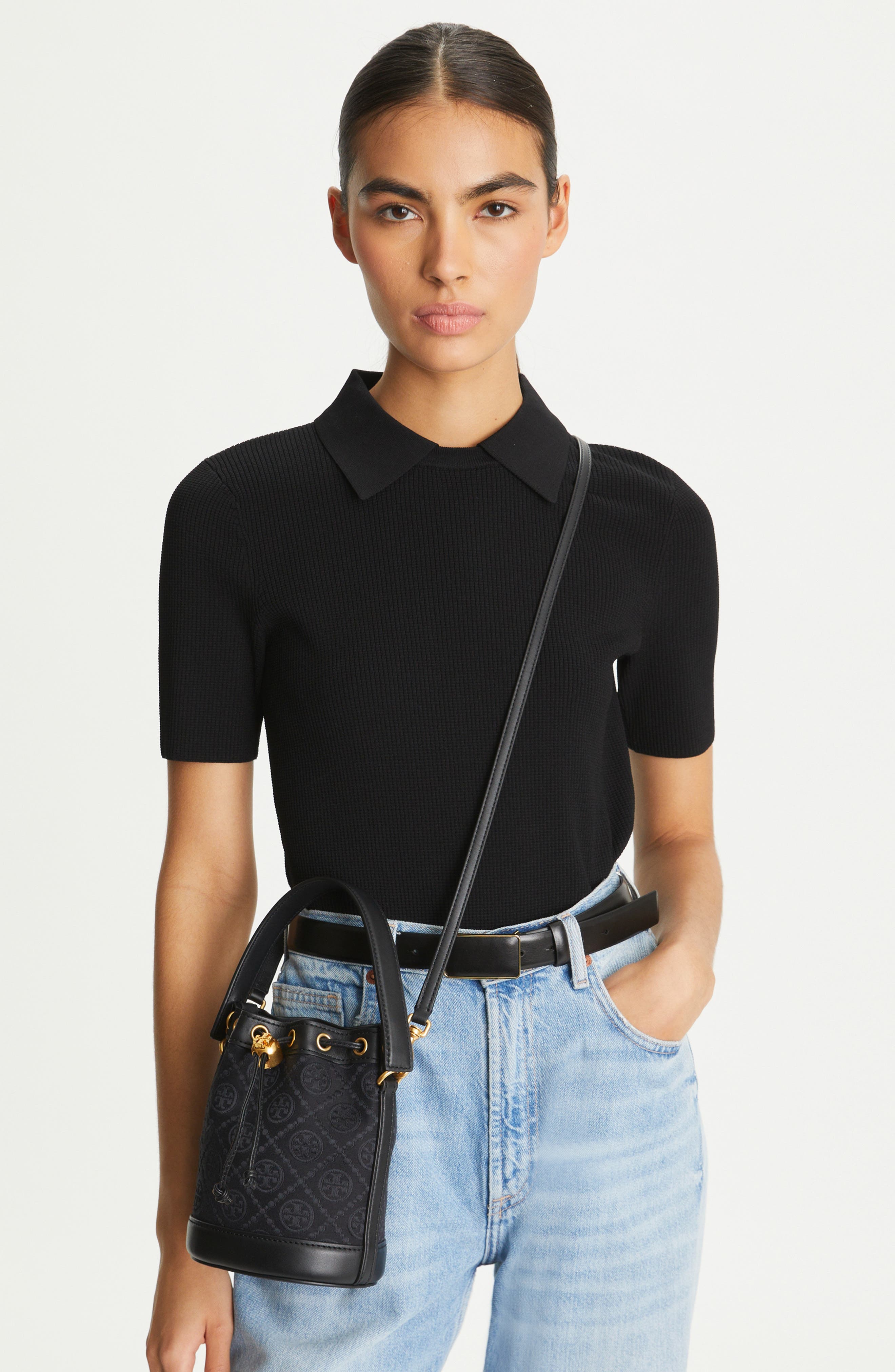 Tory Burch Mini T-Monogram Bucket Bag, Alternate, color, 