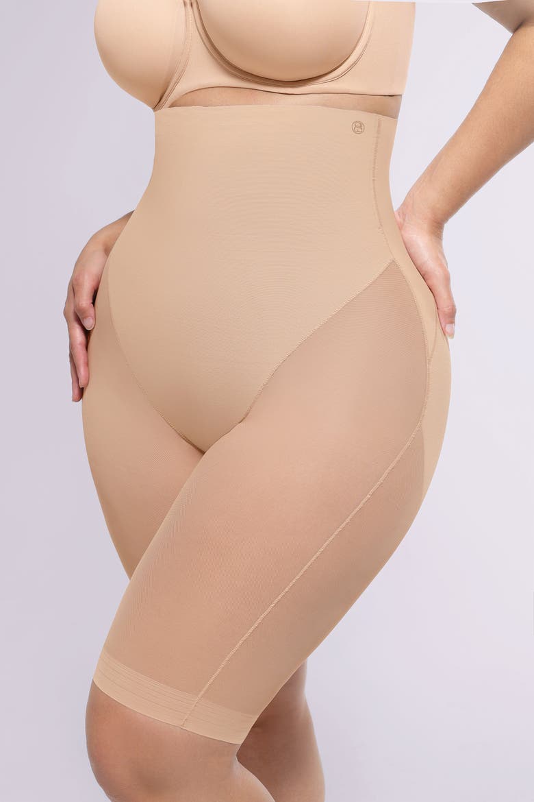 MeshSmooth Butt-Lifting Above-Knee Short, Alternate, color, Beige