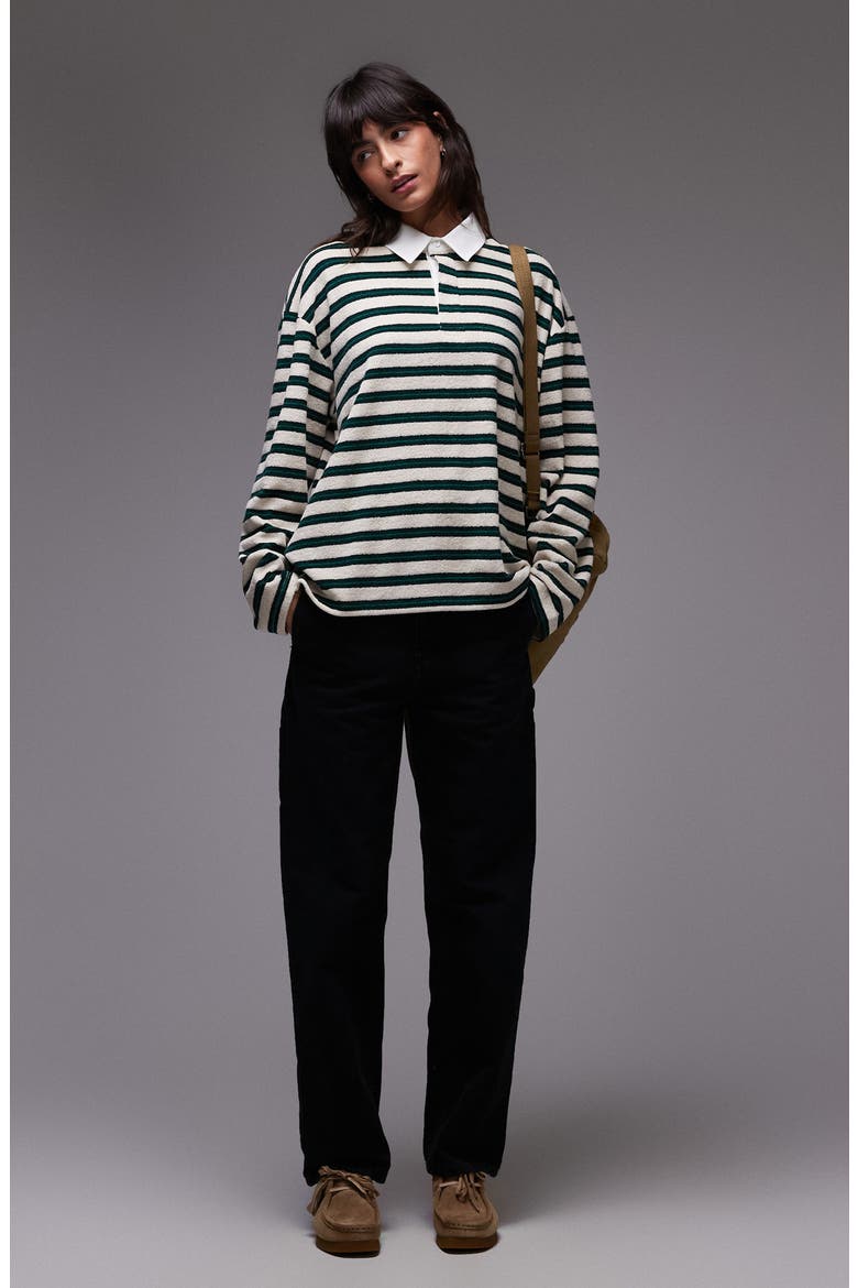 Stripe Long Sleeve Terry Cloth Polo, Alternate, color, ECRU MULTI