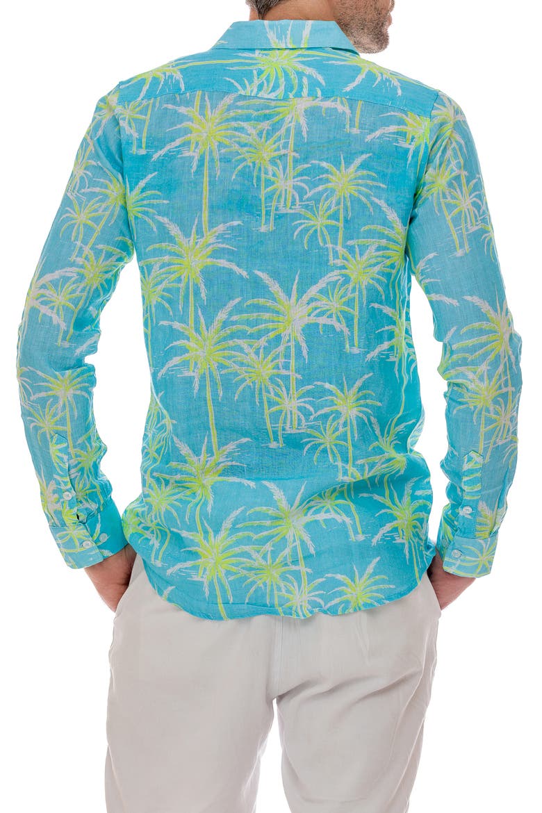 Palm Linen Button-Up Shirt, Alternate, color, BLUE