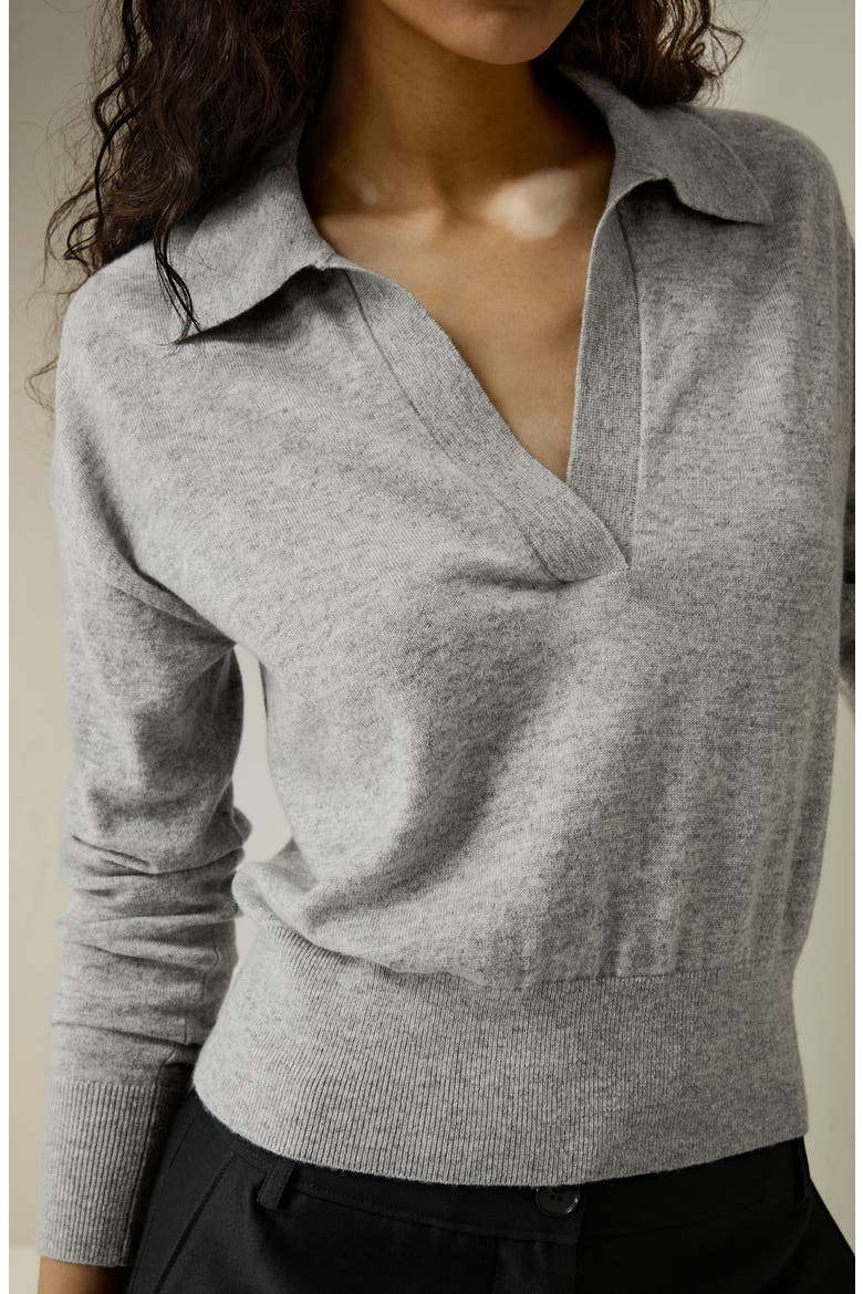 Women's Cashmere Polo Shirt, Alternate, color, Light Gray