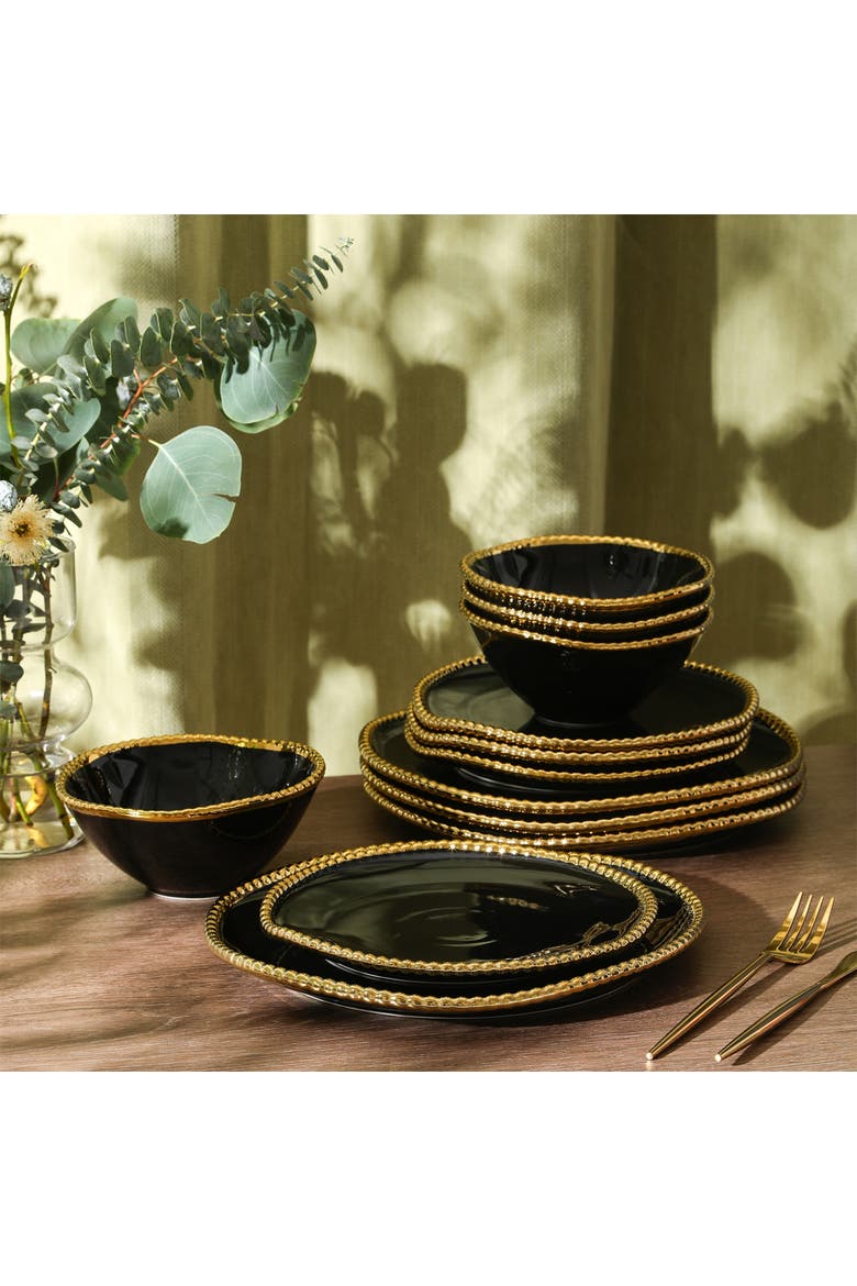Akoya Porcelain 12-Piece Dinnerware Set, Alternate, color, Black