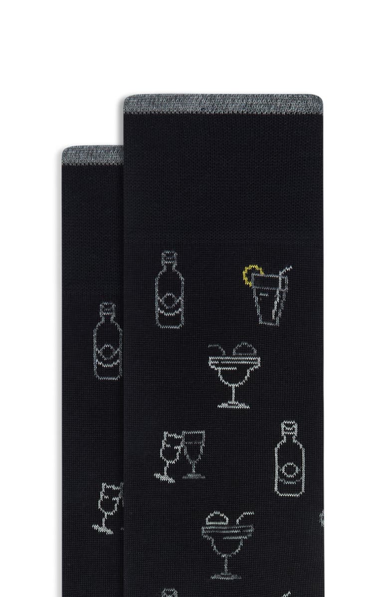 Bugatchi Cocktail Pattern Mercerized Cotton Blend Dress Socks, Alternate, color, Black