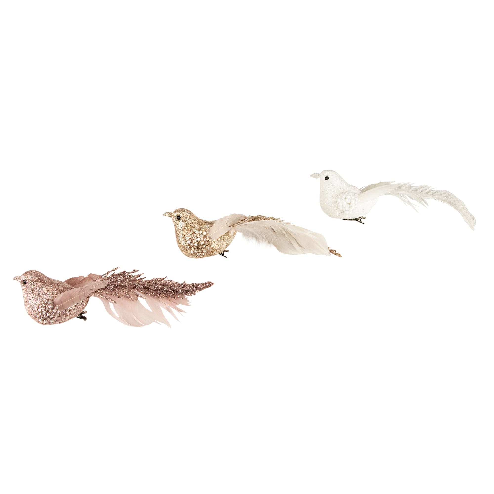 Northlight Glittered Bird Christmas Clip-on Ornaments - 6.5" - Pink and Champagne - Set of 3 in White 