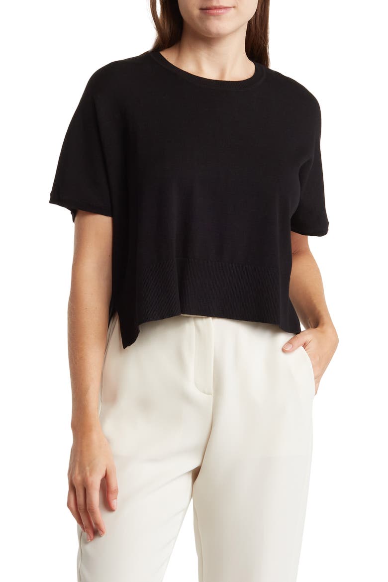 Jette Short Sleeve Crop Sweater, Main, color, BLACK