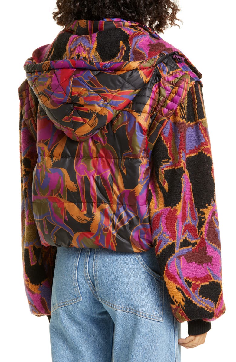 FARM Rio Wild Horses Reversible Mixed Media Jacket with Removable Hood & Sleeves, Alternate, color, 