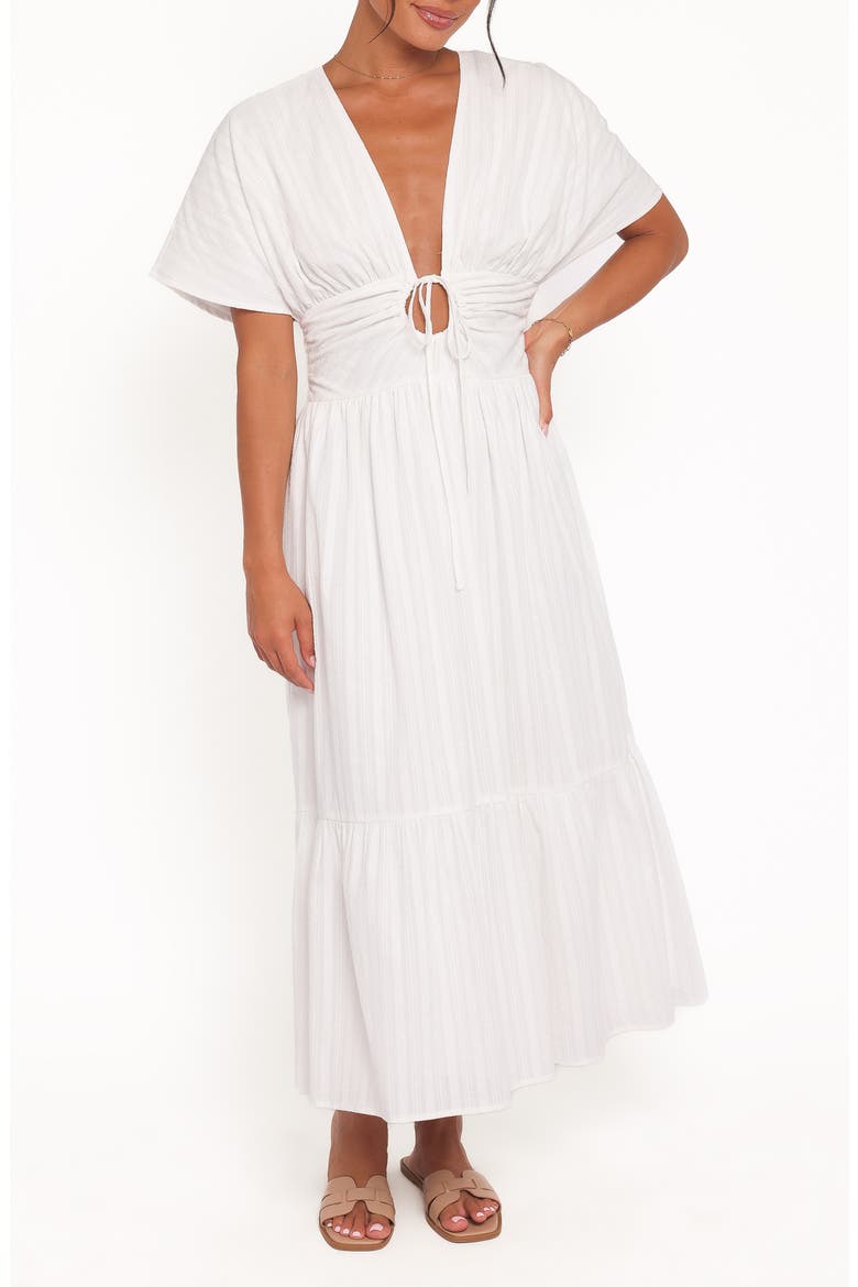 Edel Plunge Neck Cotton Maxi Dress, Main, color, WHITE