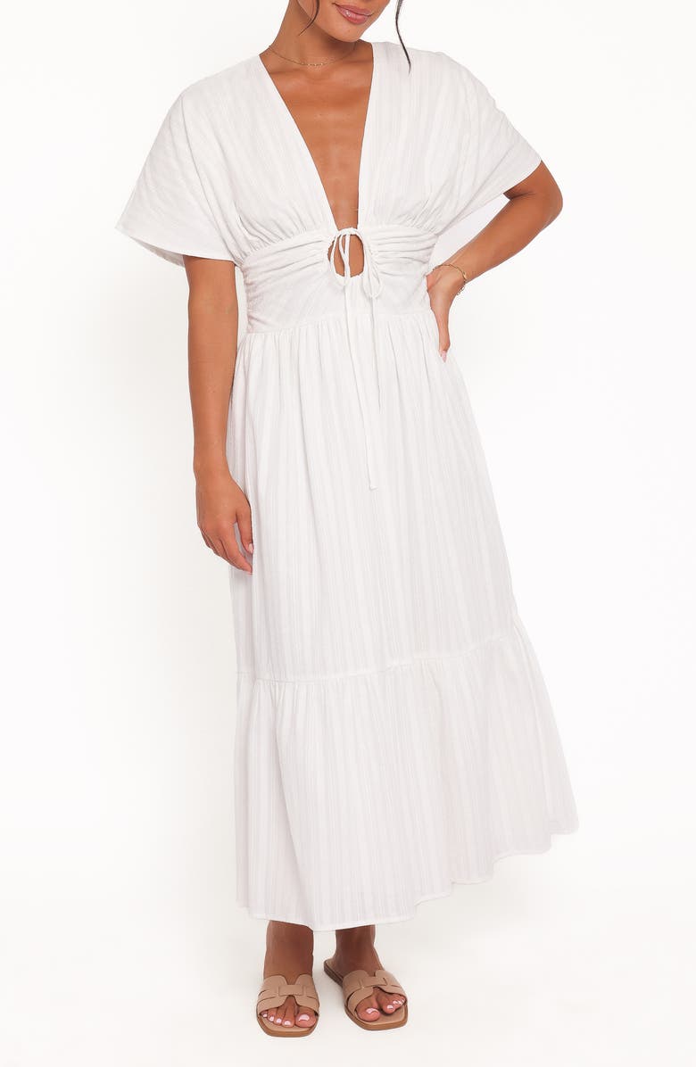 Petal & Pup Edel Plunge Neck Cotton Maxi Dress, Main, color, White