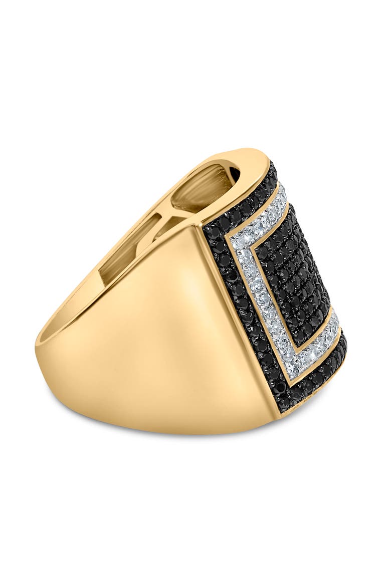 Men's 10K Yellow Gold 1 1/4 ctw White and Black Diamond Geometric Ring, Alternate, color, Yellow Gold
