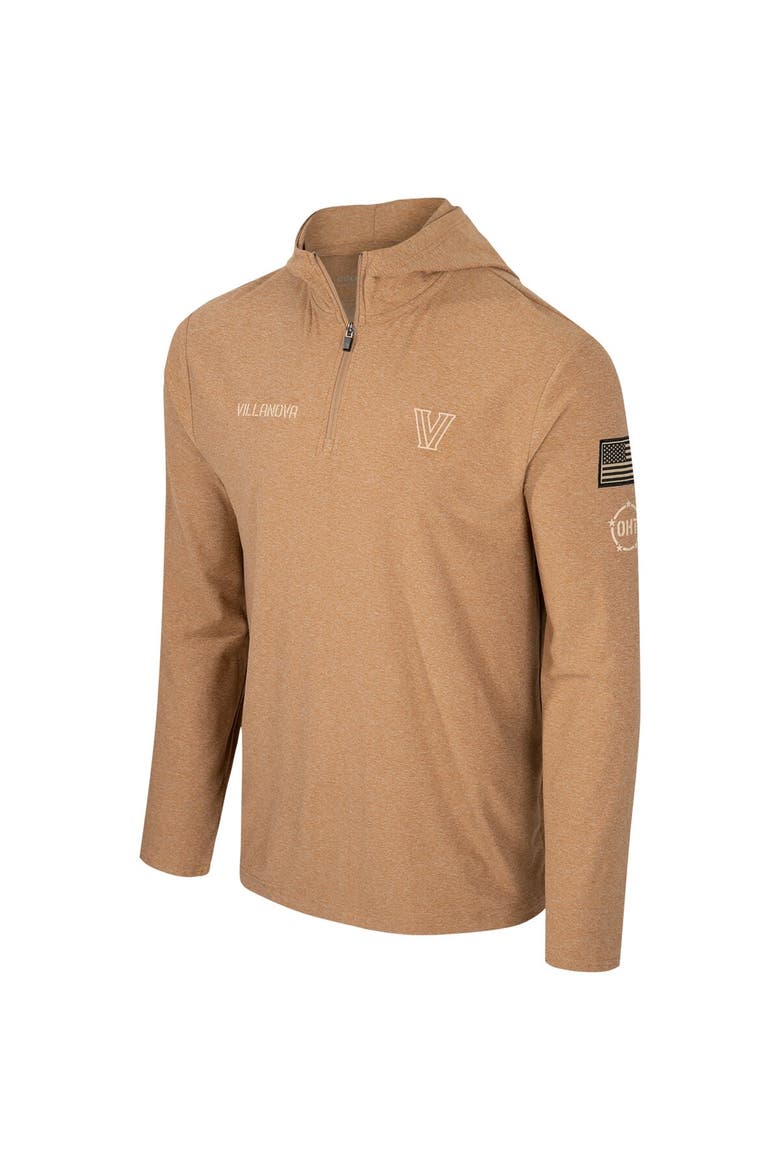 Men's Colosseum Khaki Villanova Wildcats OHT Military Appreciation Cloud Jersey Desert Quarter-Zip Hoodie, Alternate, color, Khaki