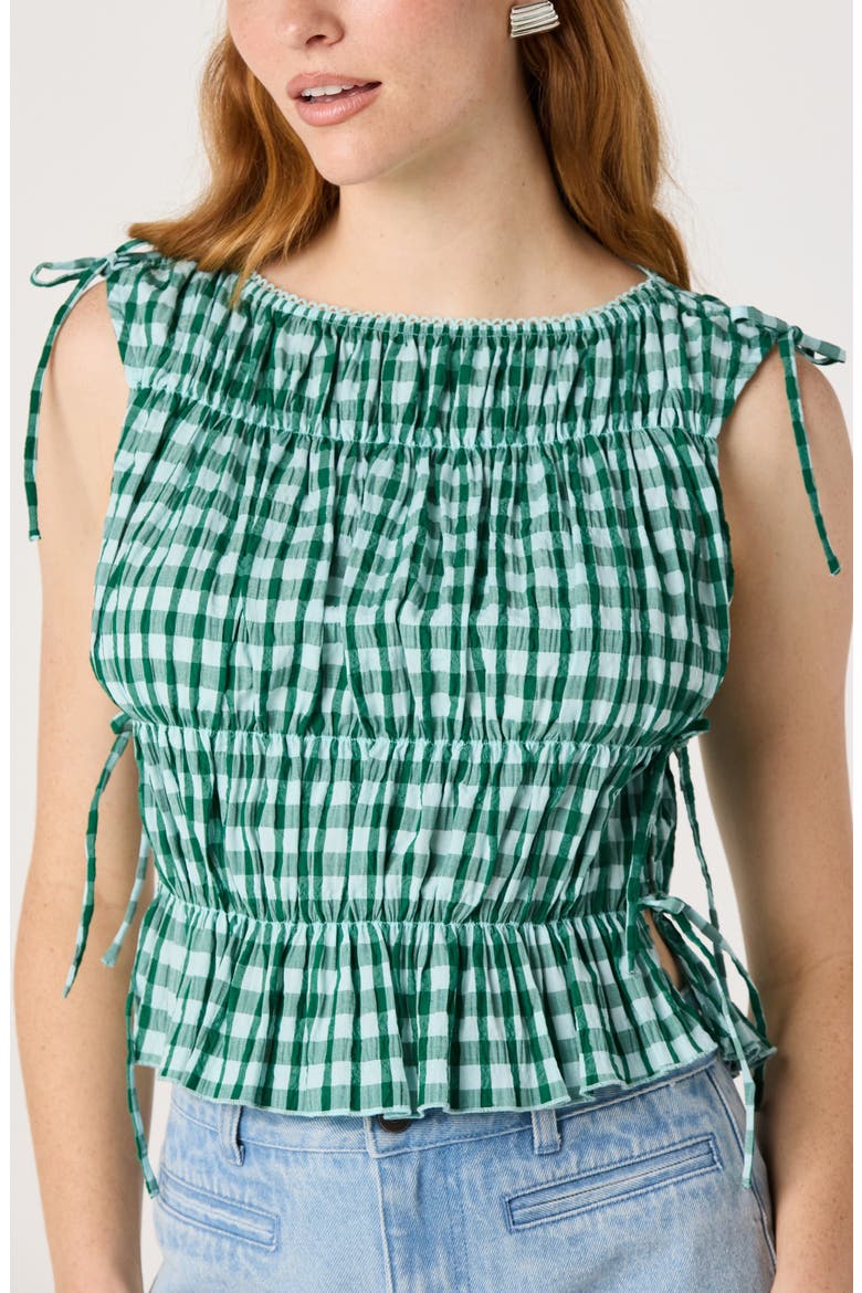 Bianca Gingham Sleeveless Top, Alternate, color, GREEN GINGHAM