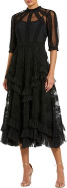 Mac Duggal High Neck Puff Sleeve Ruffle Tiered Dress