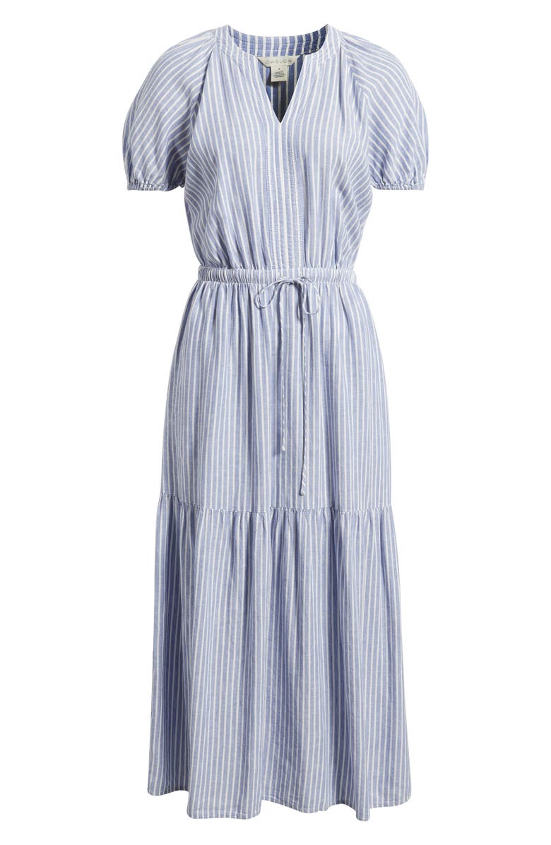 Caslon<sup>®</sup> Easy Linen Blend Midi Dress, Alternate, color, Blue- Ivory Penny Stripe