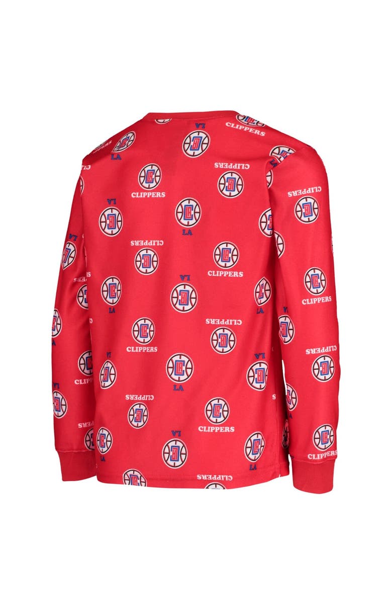 Outerstuff Youth Red LA Clippers Allover Print Long Sleeve T-Shirt and Pants Sleep Set, Alternate, color,