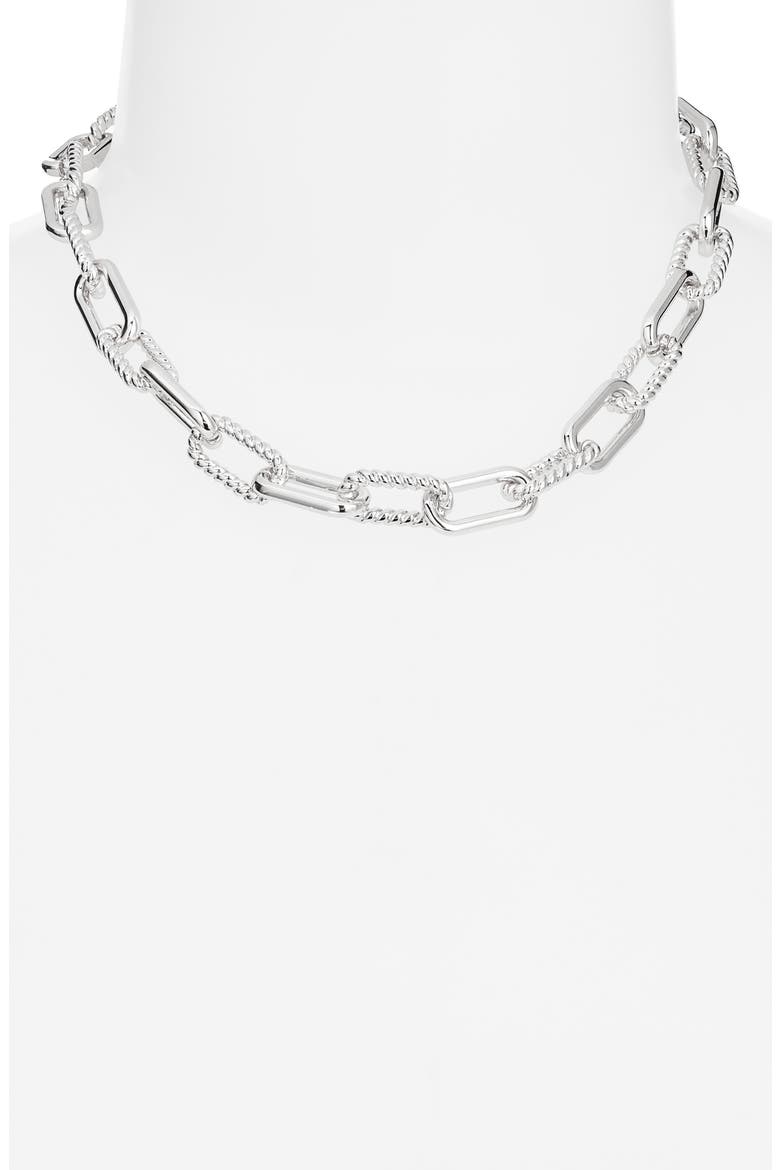 Textured Chain Link Necklace, Alternate, color, SILVER