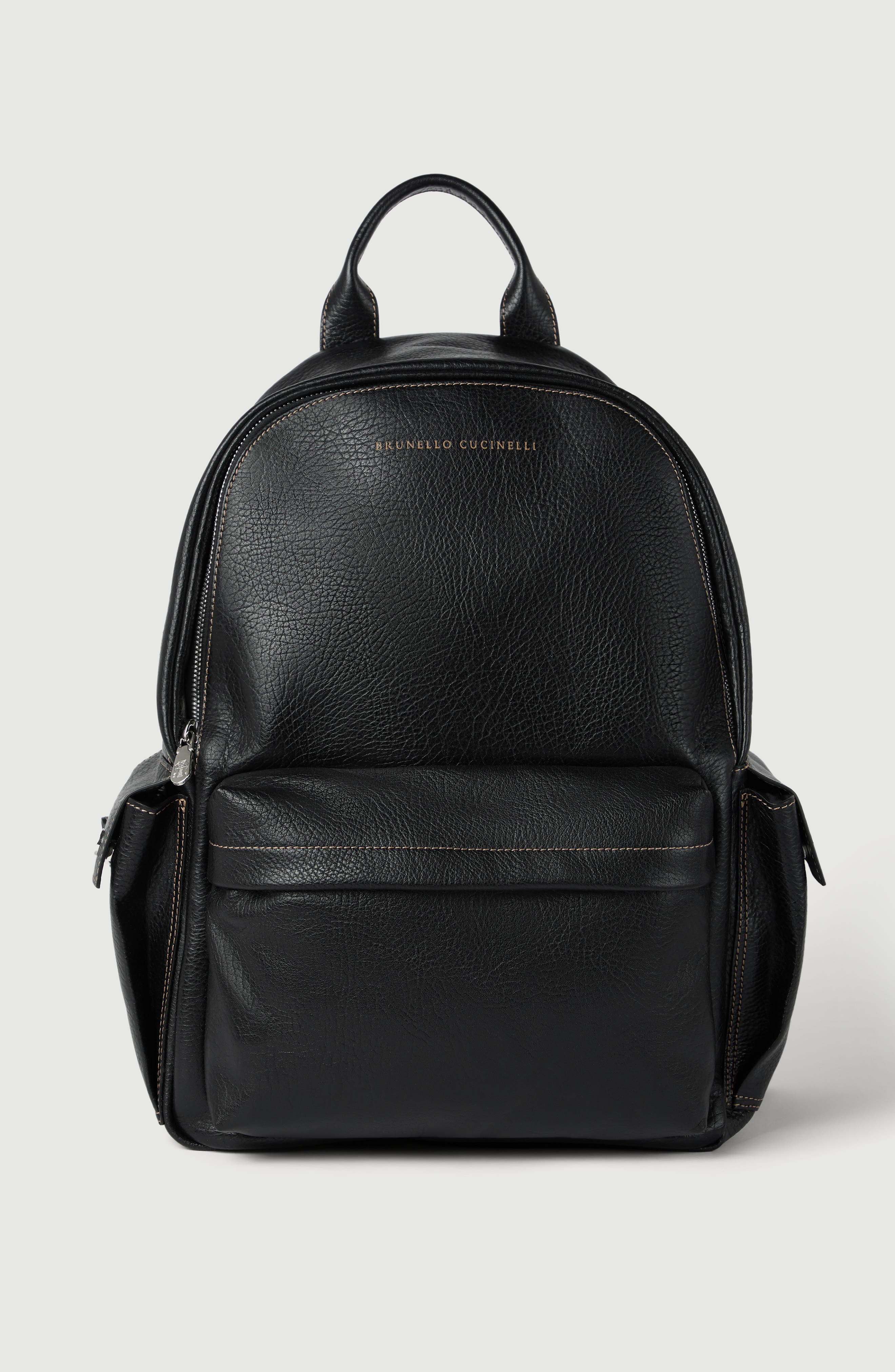 Brunello Cucinelli Grained Calfskin Travel Backpack In Black