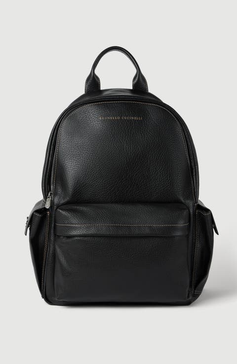 Grained calfskin travel backpack