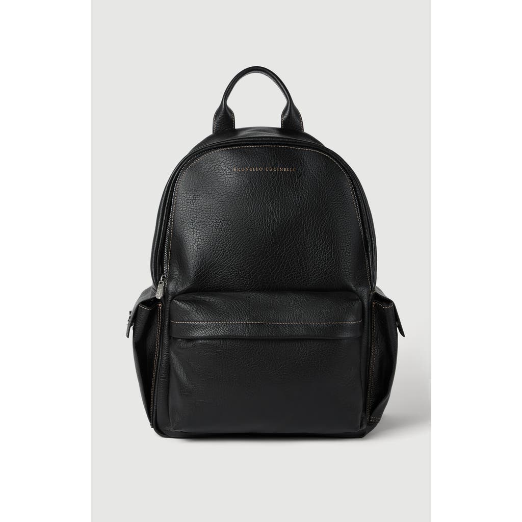 Brunello Cucinelli Grained Calfskin Travel Backpack In Black