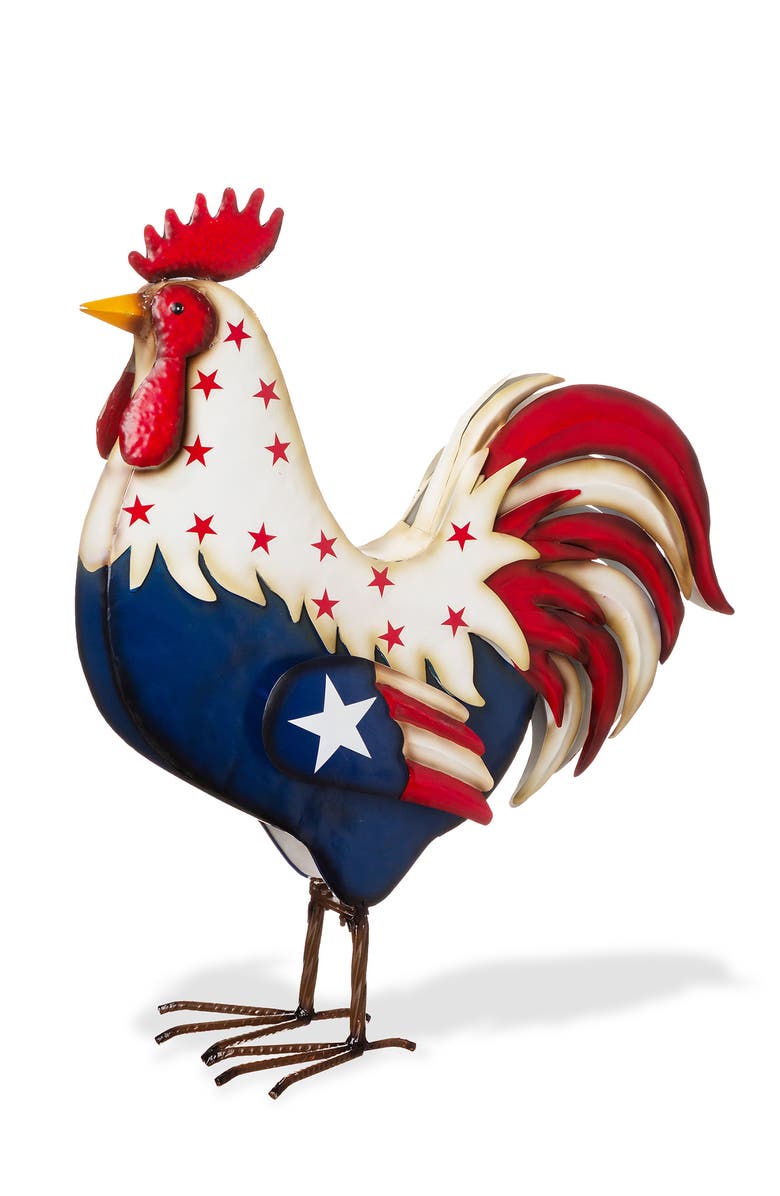 Glitzhome 21"H Metal Patriotic Americana Rooster Porch Decor, Main, color, Blue