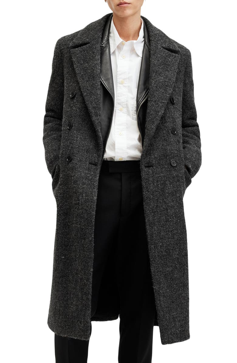 AllSaints Adler Double Breasted Wool Blend Coat, Alternate, color, 