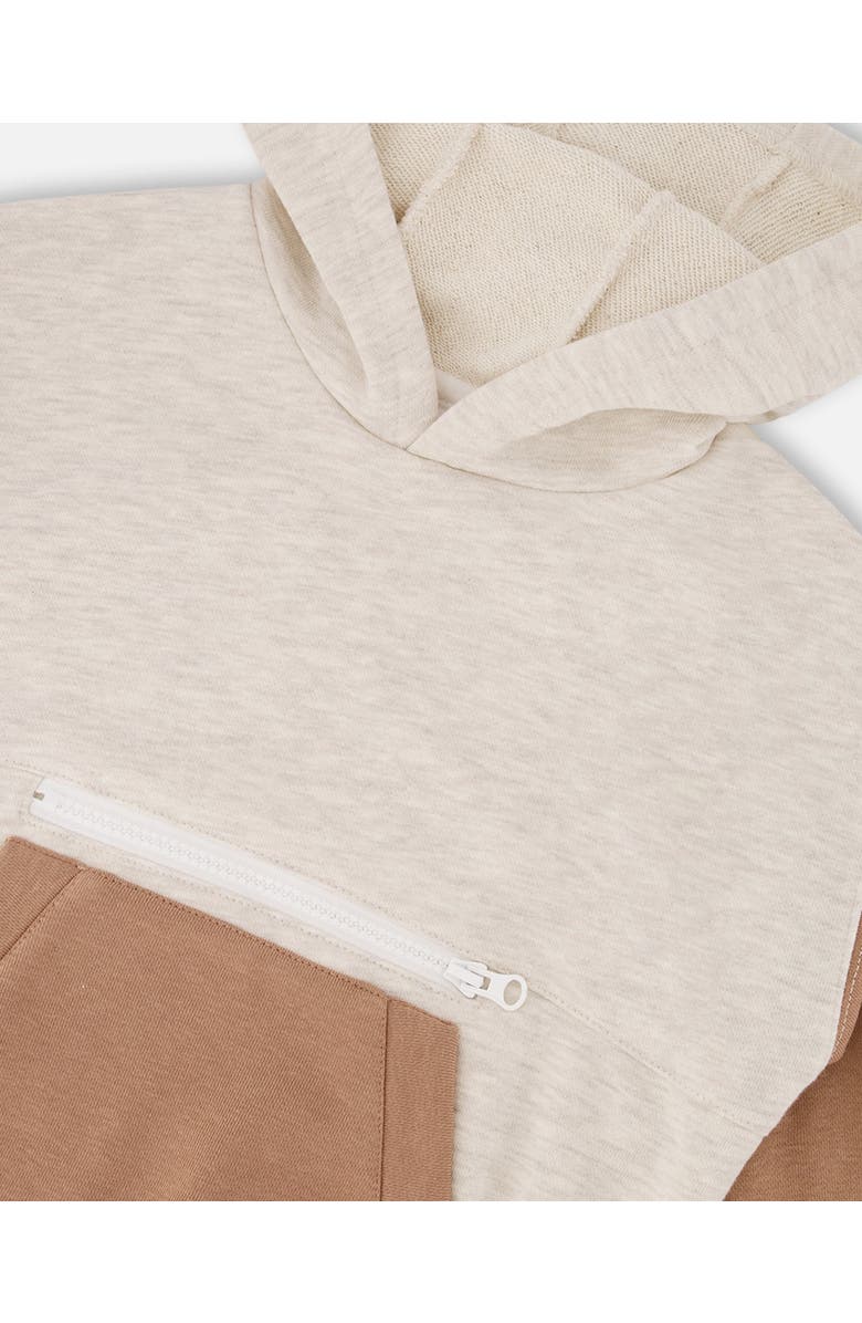 Deux par Deux Little Boy's French Terry Color Block Pullover Hoodie Sweatshirt Beige And Off-White, Alternate, color, 