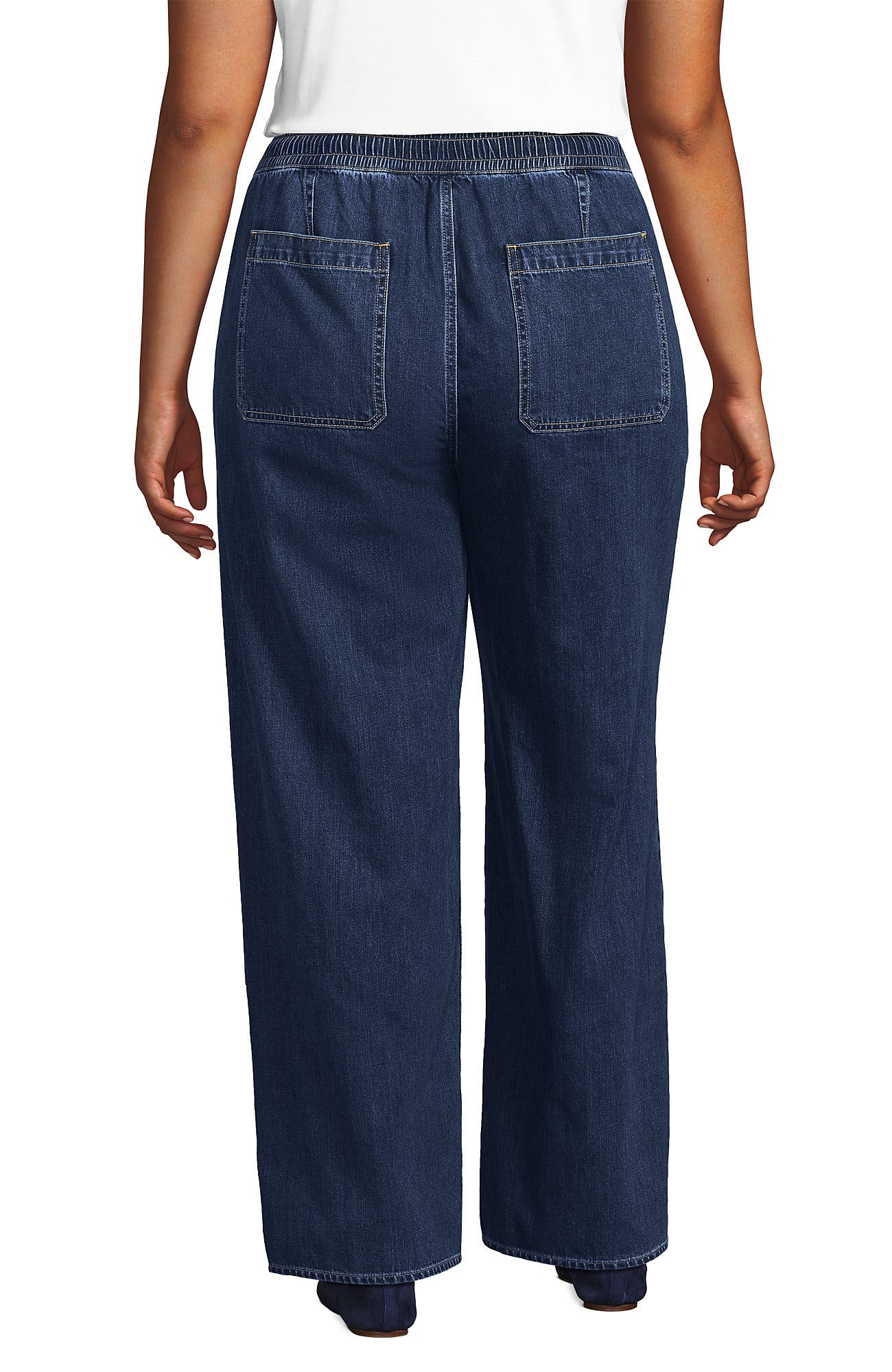 Plus Size Lightweight Denim High Rise Relaxed Straight Pull On Pocket Jeans - image 2