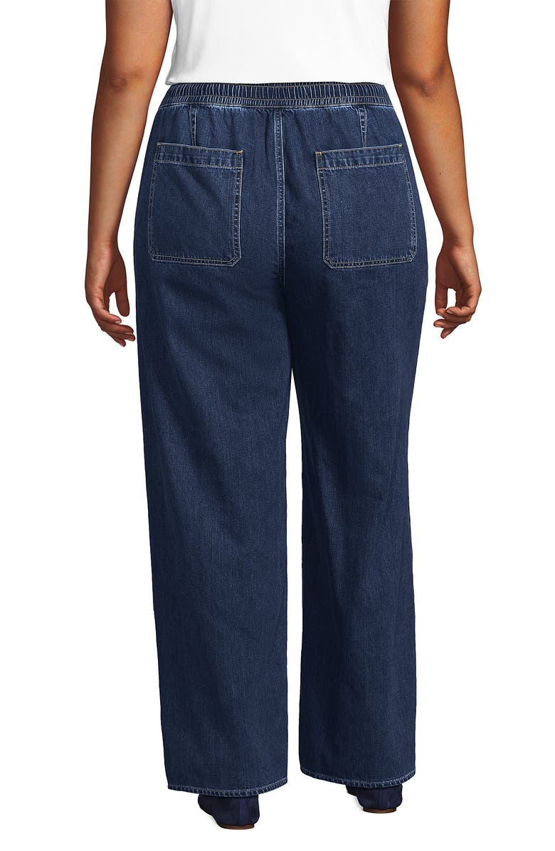 Lands' End Lightweight Denim High Rise Relaxed Straight Pull On Pocket Jeans, Alternate, color, Crawford Wash
