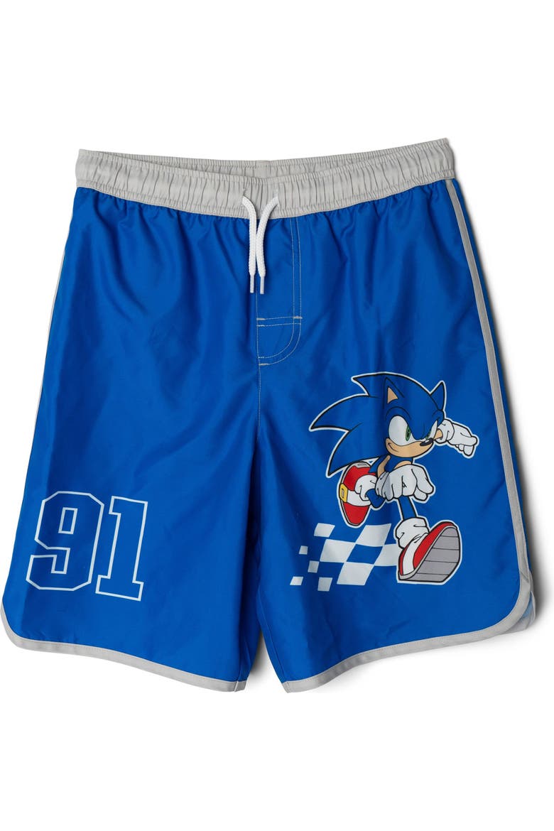Sonic the Hedgehog 2-Piece Swimwear Rash Guard and Swim Trunks Set, Alternate, color, Sonic Grey Blue