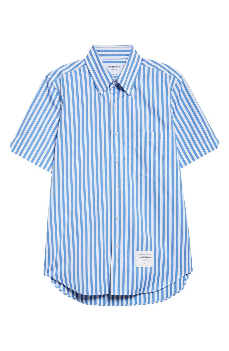 Thom Browne Straight Fit Stripe Button-Down Shirt, Alternate, color, Medium Blue