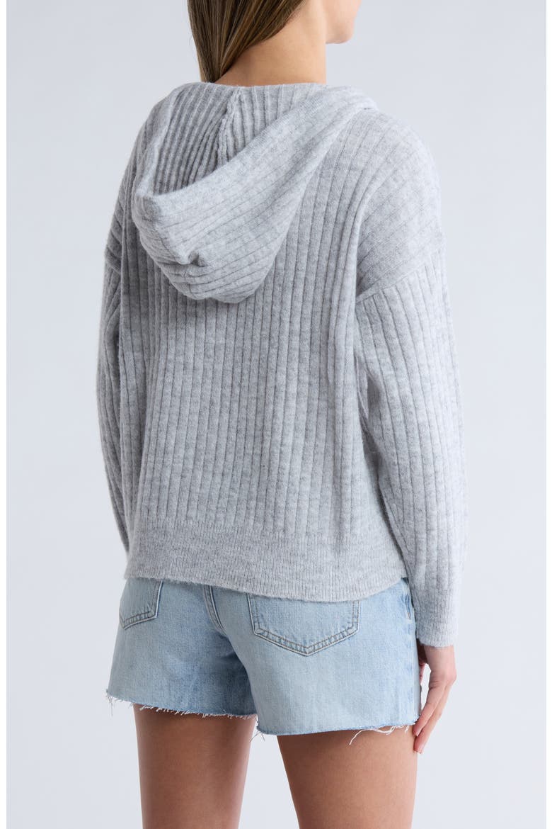 Hooded Ribbed Sweater, Alternate, color, HEATHER GREY
