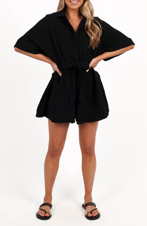 Petal And Pup Petal & Pup Jemmy Tie Waist Cotton Gauze Romper In Black